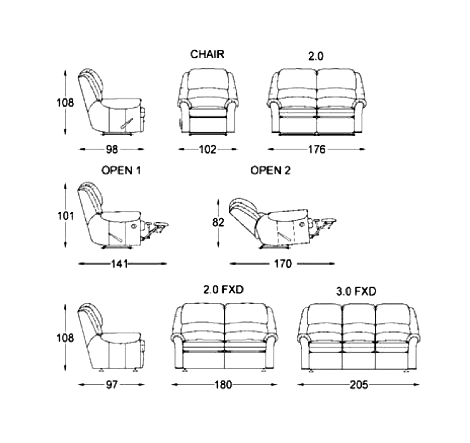 Moran Triple Crown Recliner Dimensions