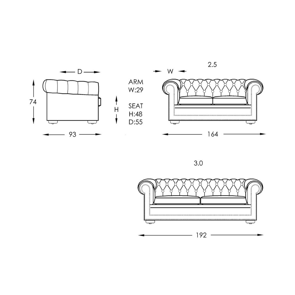 Spector 2.5 Seater Line Drawing